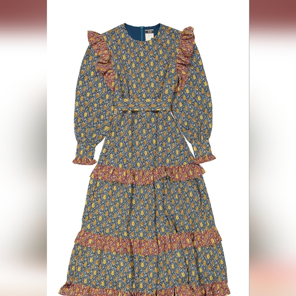 Chic Long Sleeve Floral Dress with Ruffle Accents Maxi Length